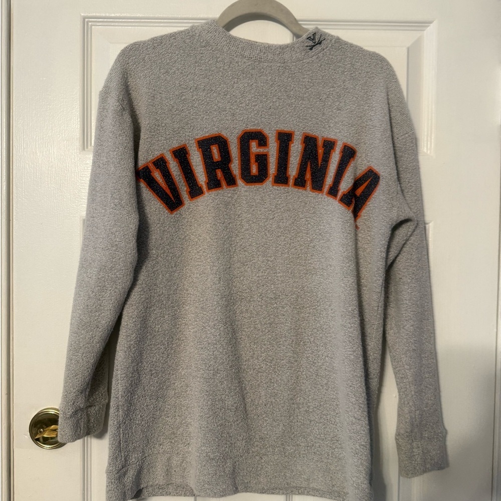 PINK Victoria's Secret Heather Gray Crewneck Sweatshirt with Navy Accent